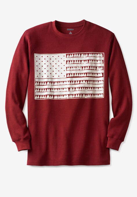 WAFFLE-KNIT THERMAL CREWNECK TEE, FLAG, hi-res image number null