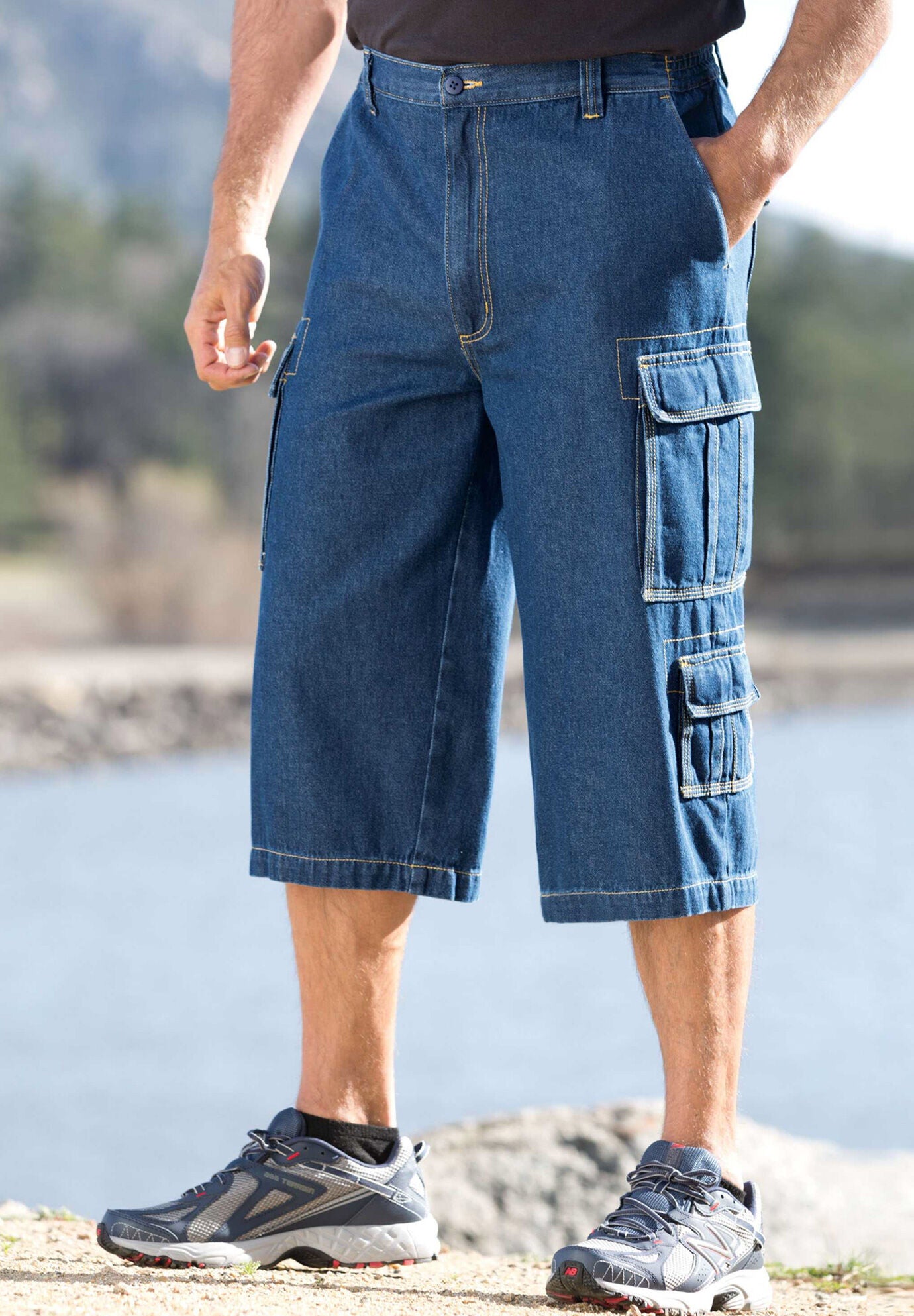 Mens cargo shorts online with elastic sides