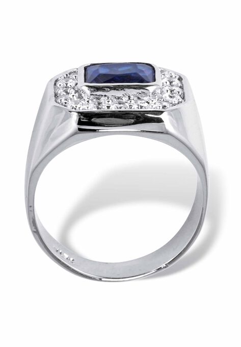 Silver Tone Blue Glass and Cubic Zirconia Ring, , on-hover image number null