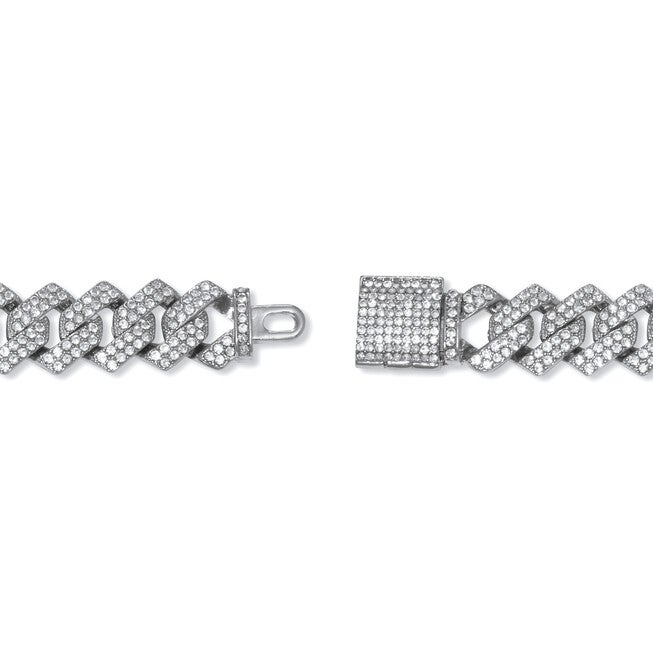 Round Crystal Silvertone Link Bracelet 9-inch, WHITE, on-hover image number 1