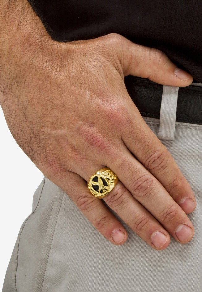 Men's Yellow Gold over Sterling Silver Natural Black Onyx Eagle Ring, , alternate image number 2