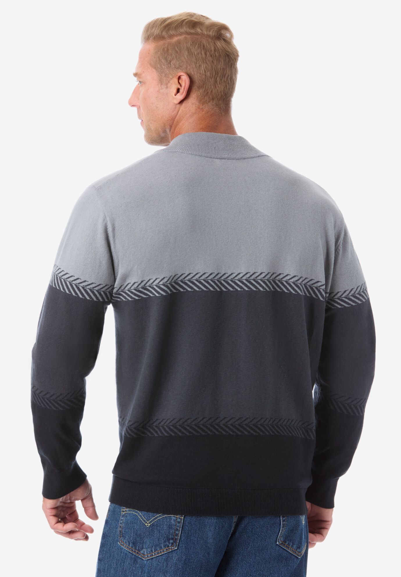 Quarter Zip Mock Neck Lightweight Sweater, BLACK OMBRE, on-hover image number 1