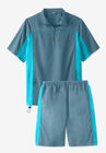 Quarter Zip Short Sleeve Colorblock Tracksuit, SLATE BLUE COLORBLOCK, hi-res image number null