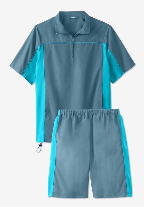 Quarter Zip Short Sleeve Colorblock Tracksuit, SLATE BLUE COLORBLOCK, hi-res image number null