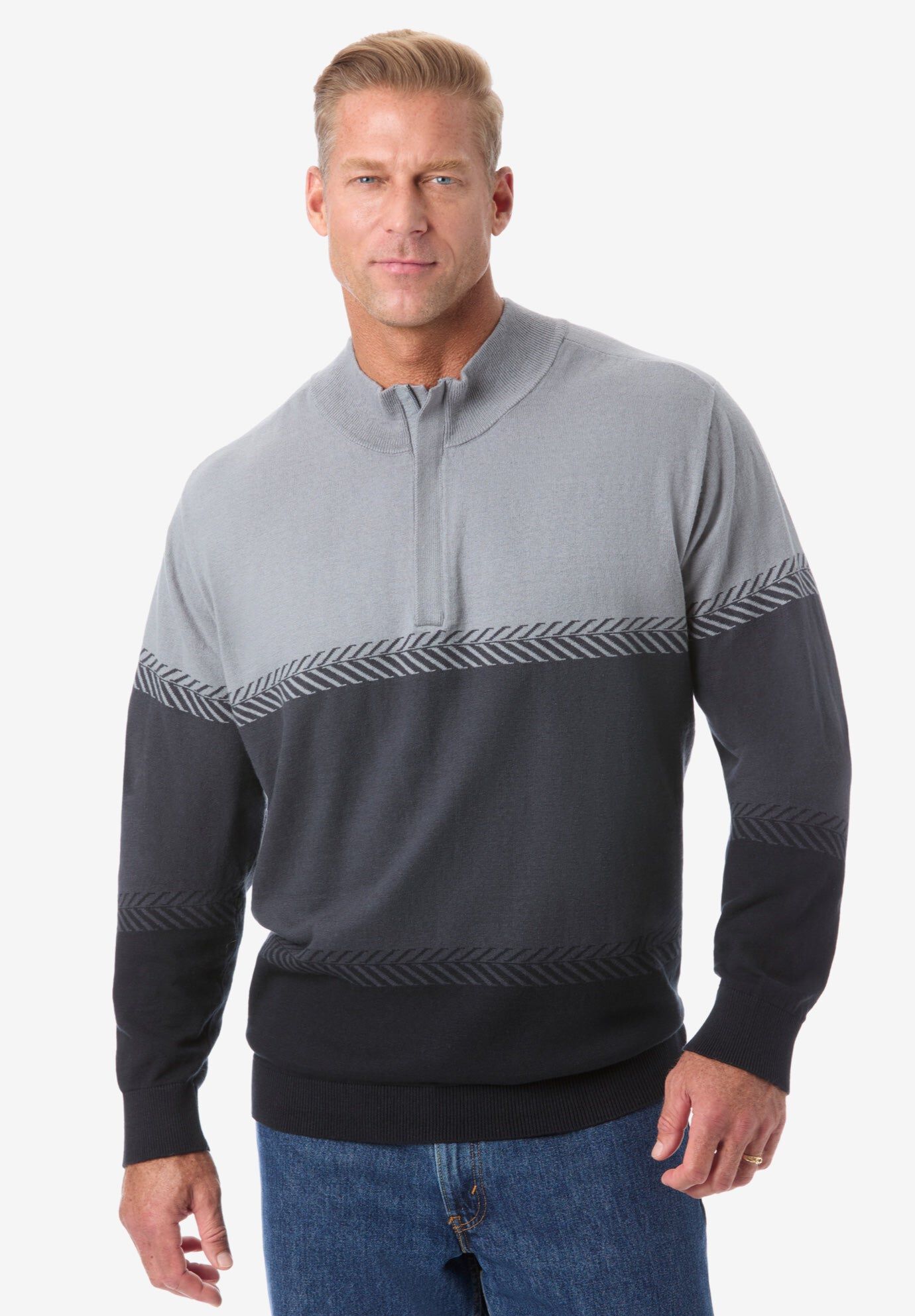 Quarter Zip Mock Neck Lightweight Sweater, BLACK OMBRE, hi-res image number 0