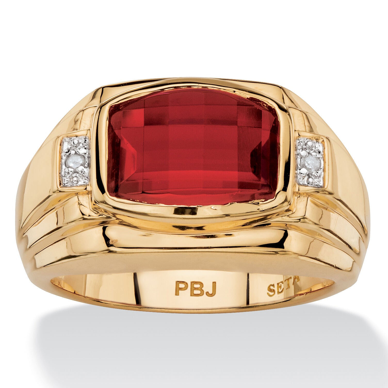 Men&#39;s 2.77 TCW Created Red Ruby and Diamond Accent 18k Gold-Plated Ring, RED, hi-res image number 0