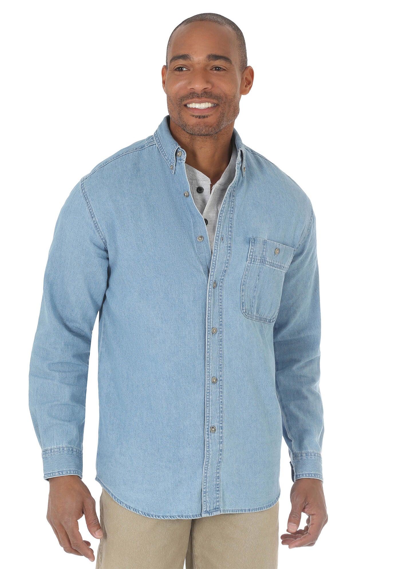 Wrangler Rugged Wear Basic Denim Shirt, STONEWASH, alternate image number 4