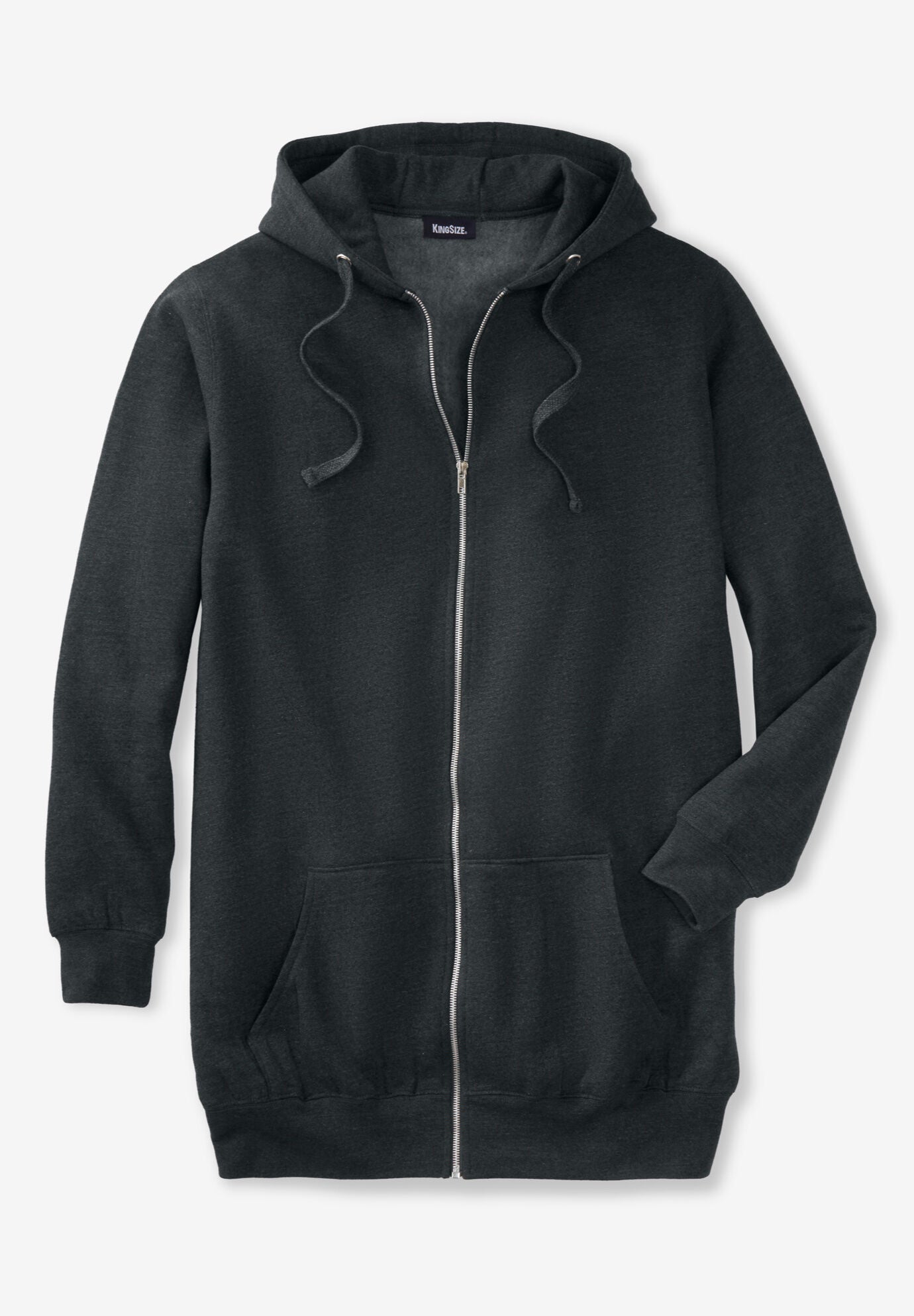 Longer Length Fleece Zip Hoodie for Men Heather Charcoal King Size