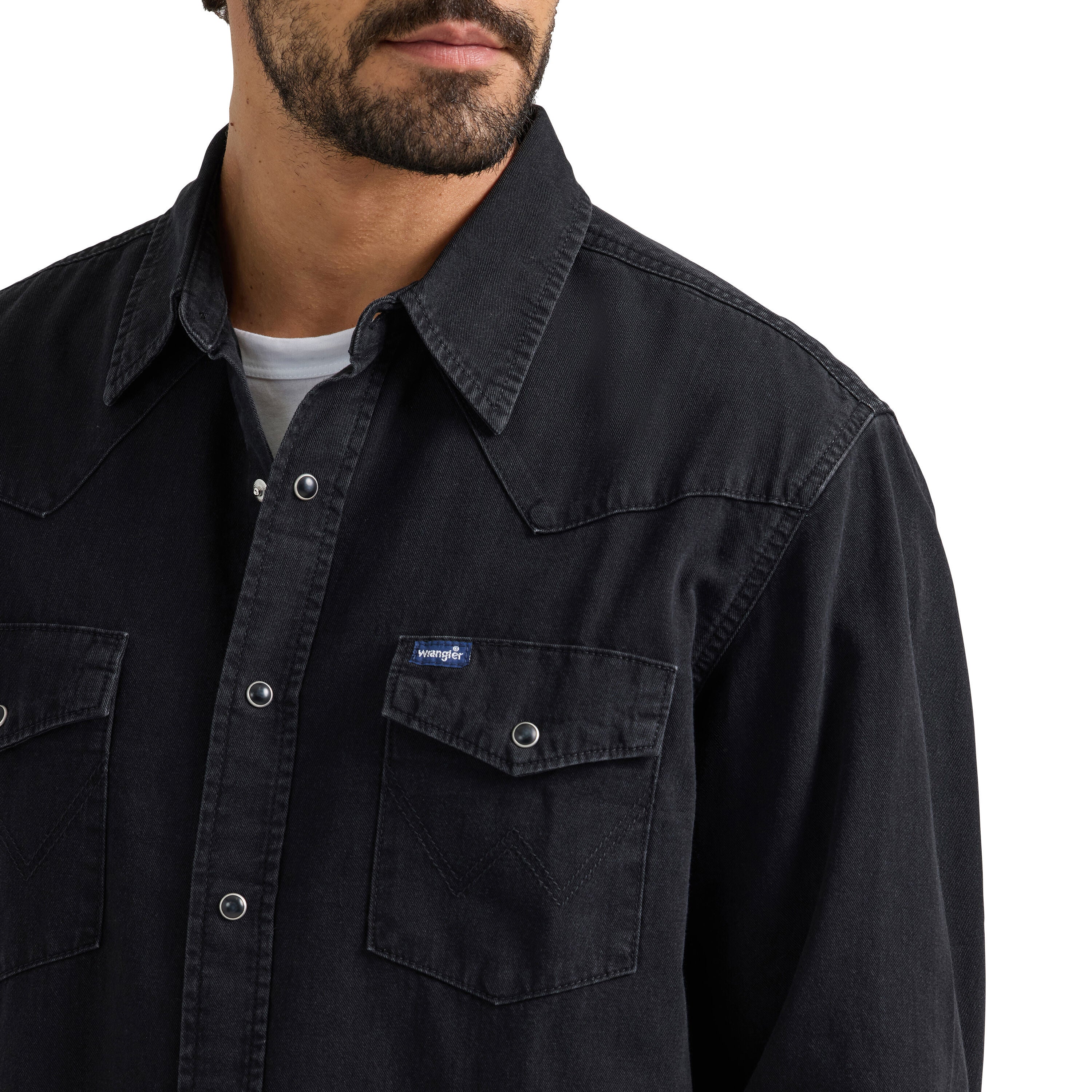 Wrangler Classic Denim Western Snap Shirt, BLACK, alternate image number 8