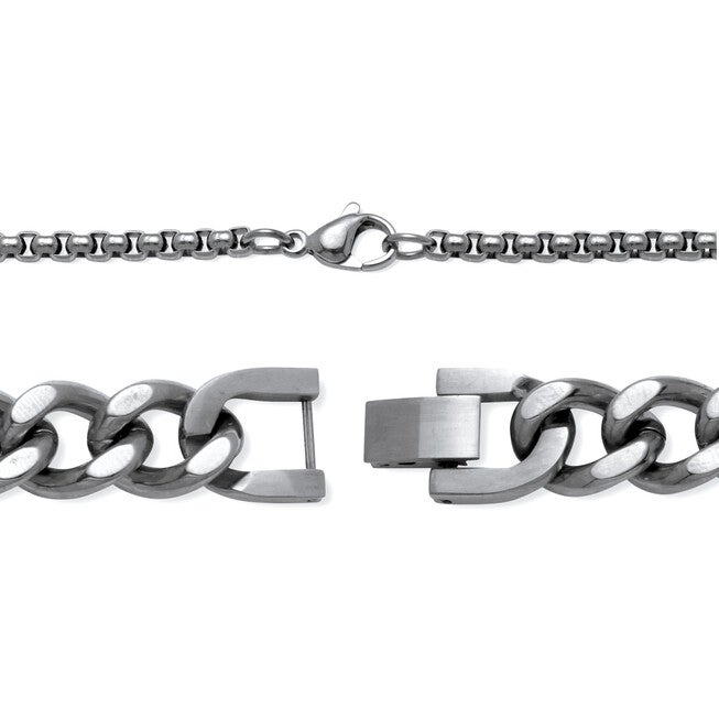 Men's Crystal Black Ion-Plated Stainless Steel Dog Tag Necklace Set 26 Inch, WHITE, on-hover image number 1