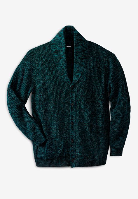 Shaker Knit Shawl-Collar Cardigan Sweater, MIDNIGHT TEAL MARL, hi-res image number null
