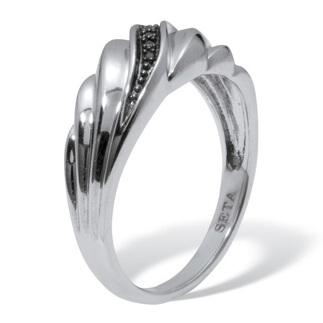 .03 TCW Men's Round Genuine Black Diamond Platinum-Plated Sterling Silver Ring, BLACK, on-hover image number null