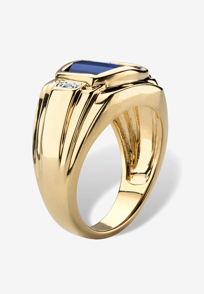 Men'S 2.77 Tcw Created Blue Sapphire And Diamond Accent 18K Gold-Plated Ring, , on-hover image number null
