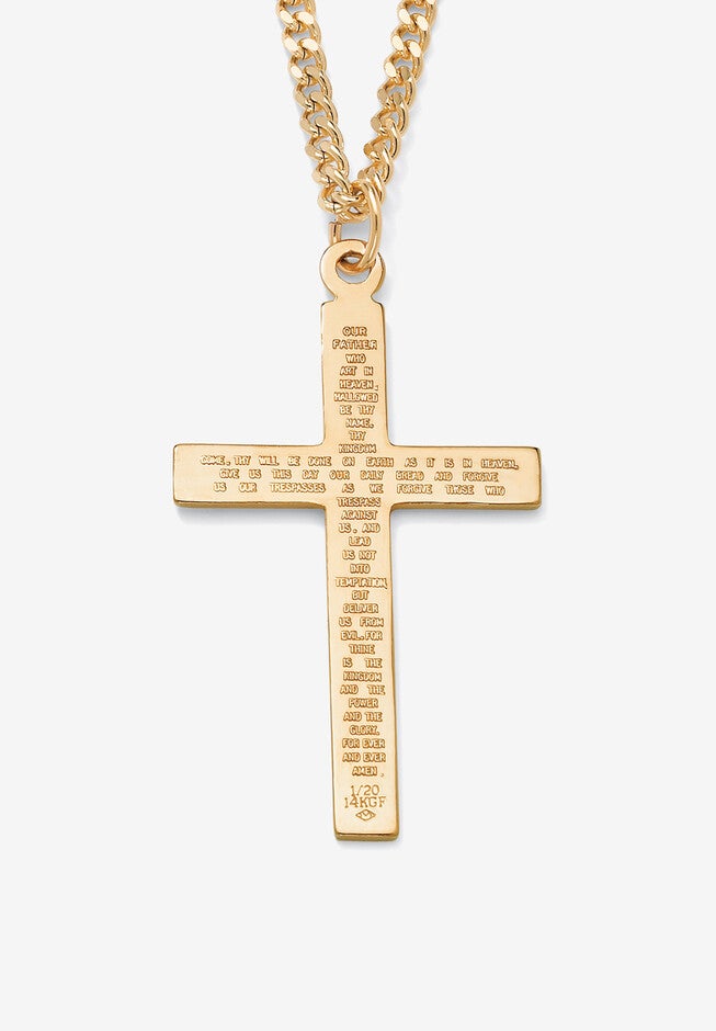 Gold Filled Lord's Prayer Cross Pendant with 24 inches Chain, GOLD, hi-res image number 0