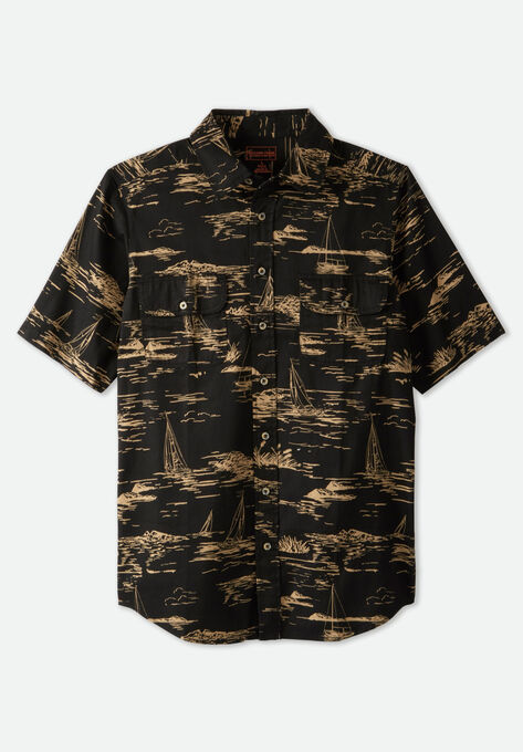 Boulder Creek® Short Sleeve Denim & Twill Shirt, BLACK BOAT, hi-res image number null