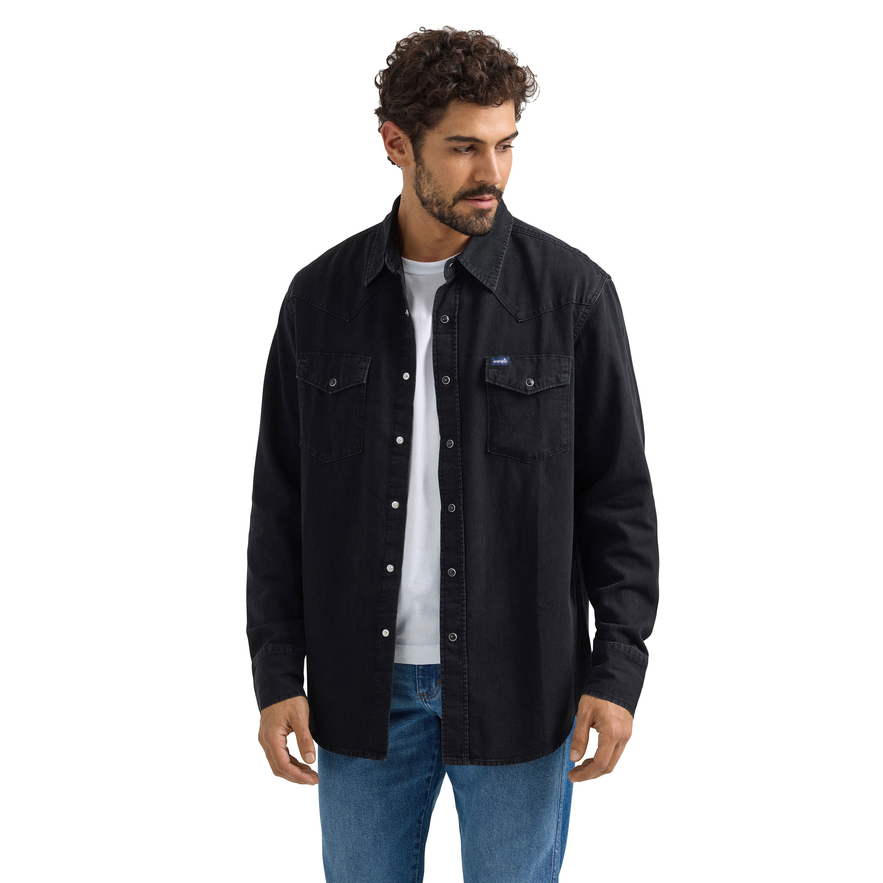 Wrangler Classic Denim Western Snap Shirt, BLACK, alternate image number 9