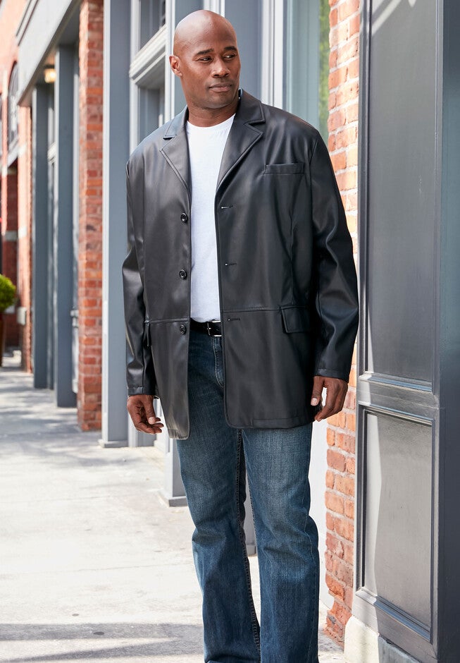 Three-Button Faux Leather Blazer, , alternate image number null