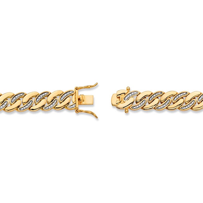 Men's Diamond Accent Gold-Plated Angled Curb-Link Bracelet 8.5 inches, WHITE, on-hover image number null