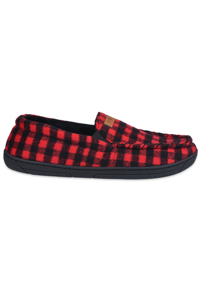 Mens Holiday Plaid Mocassin Slipper With Velour Lining, , on-hover image number null