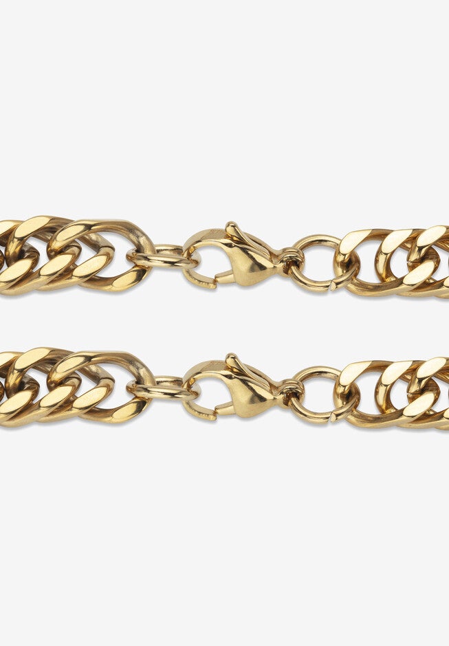 Men'S 2 Piece Curb-Link Gold Ion-Plated Stainless Steel Set (8Mm) 24 inches & 9 inches Lengths, , on-hover image number null