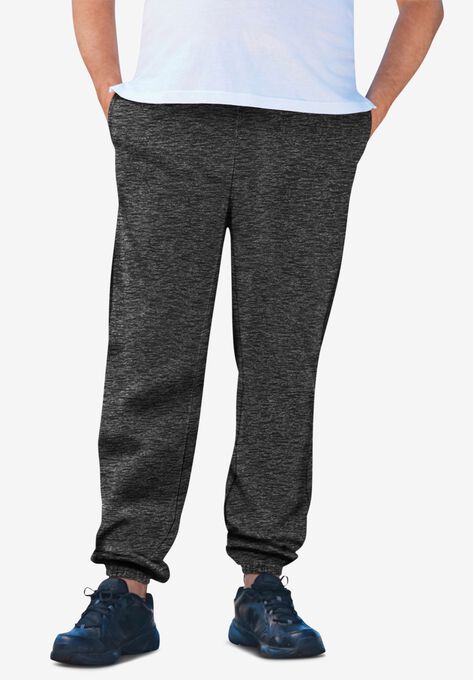 Fleece Elastic Cuff Sweatpants, BLACK WHITE MARL, hi-res image number null