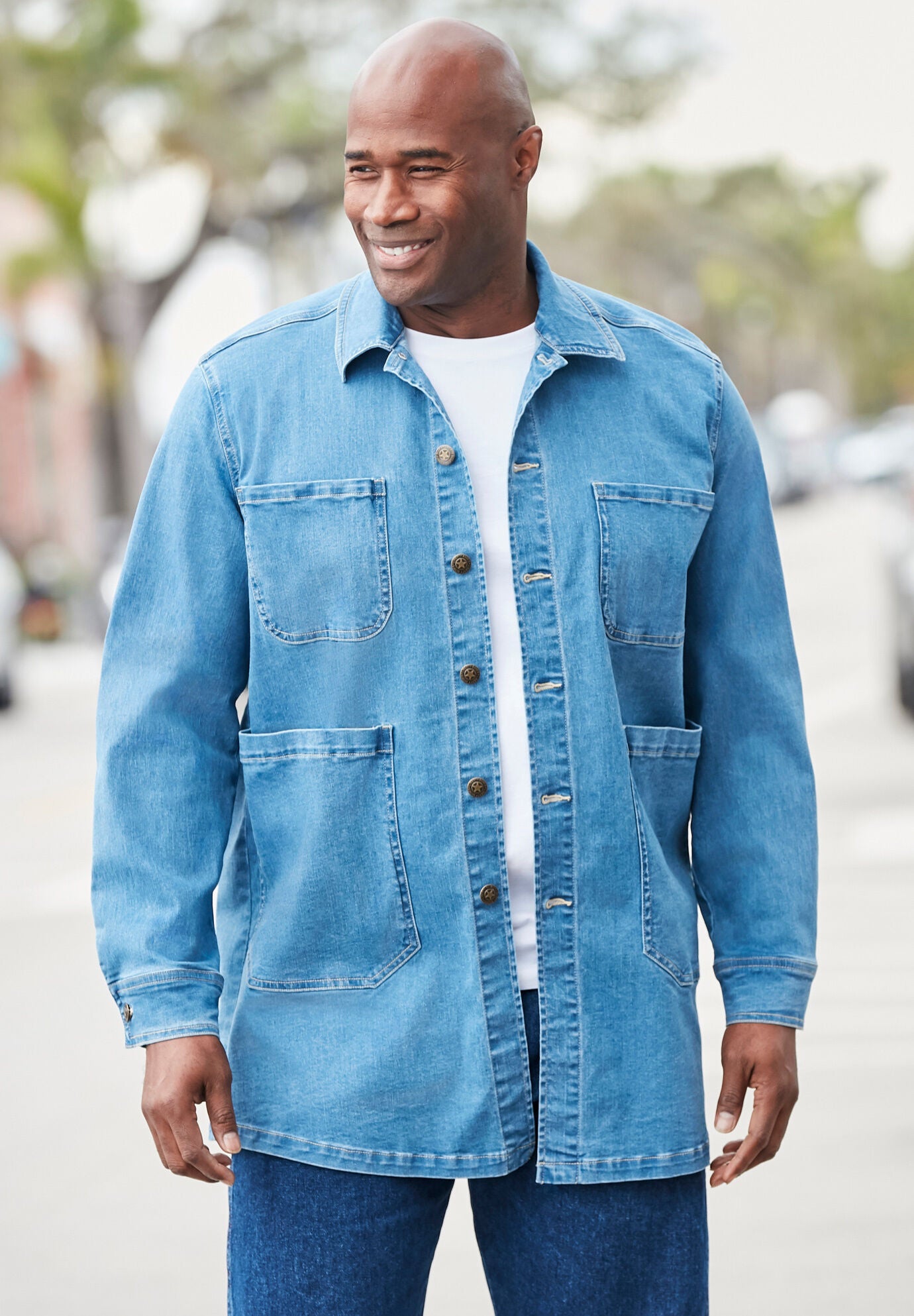Denim patch pocket chore coat on sale