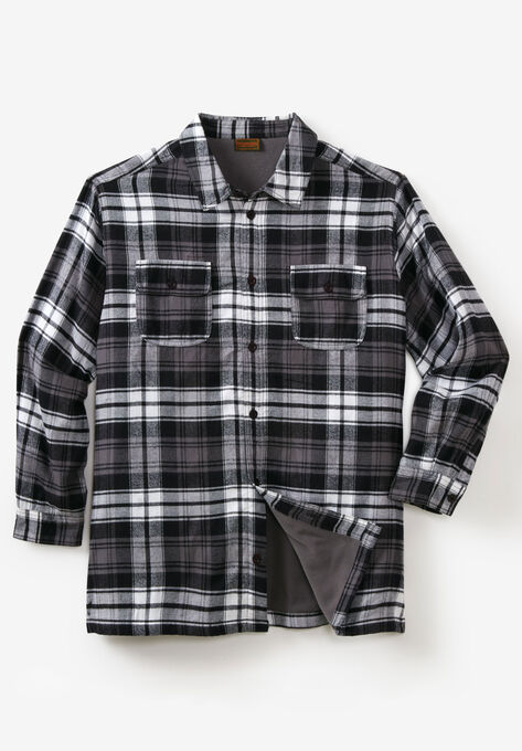 Fleece-Lined Flannel Shirt Jacket by Boulder Creek®, BLACK PLAID, hi-res image number null