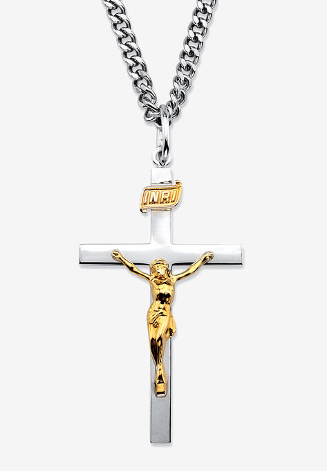 Sterling Silver Crucifix Cross Pendant with 24" Chain, WHITE, hi-res image number null