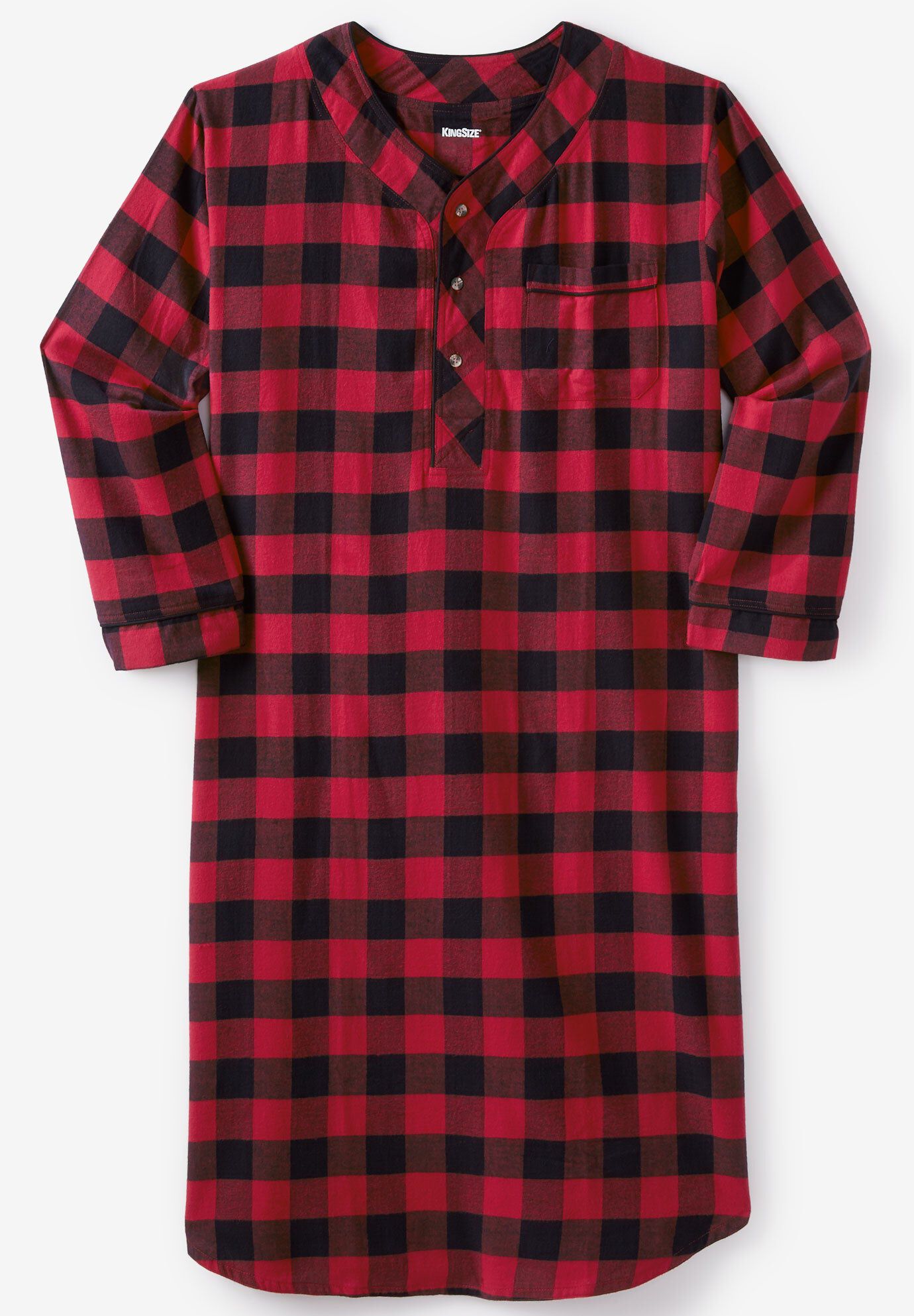 Plaid Flannel Nightshirt, RED BUFFALO CHECK
