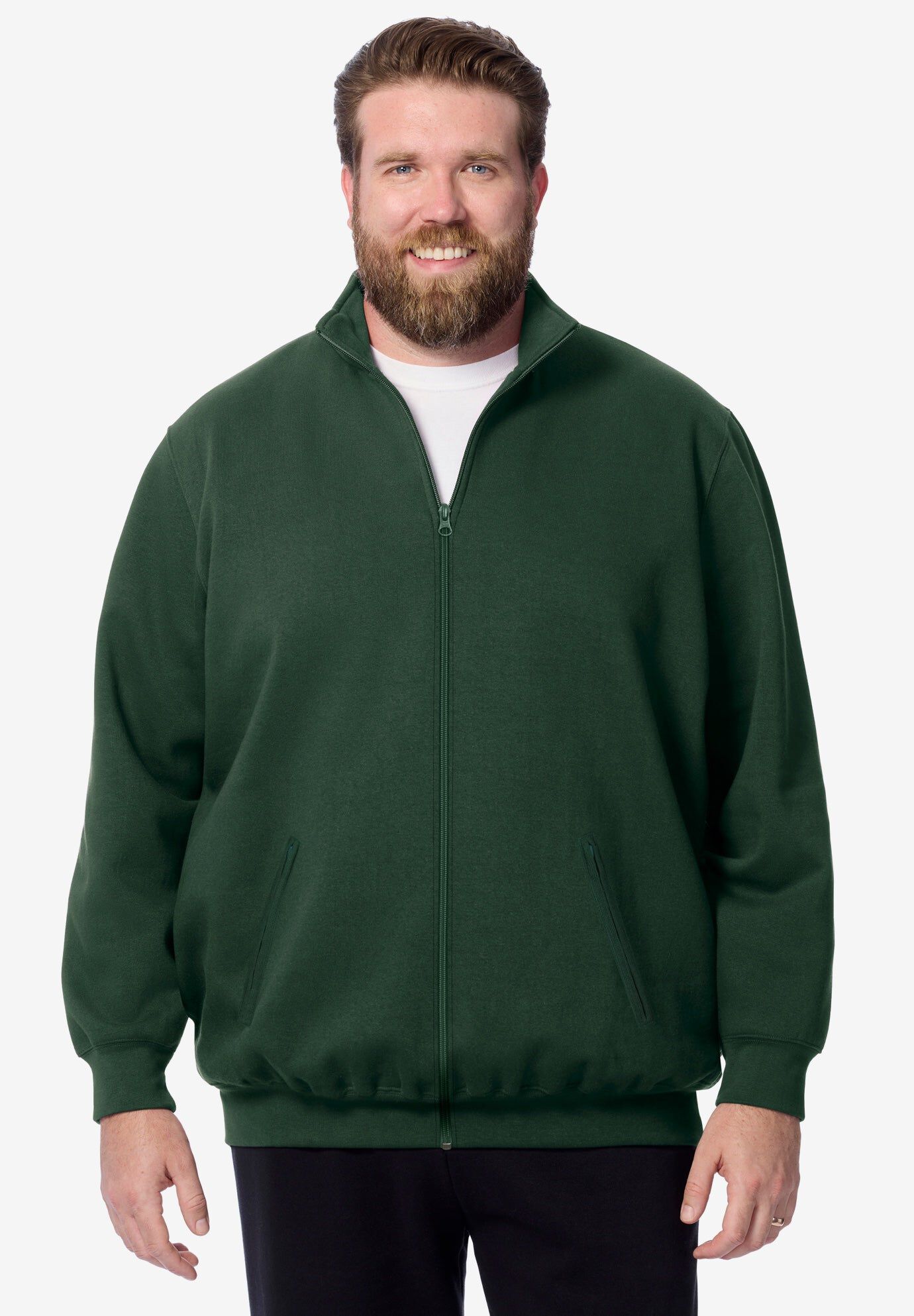 Velour Bomber Jacket - Soft Full Zip Outerwear, Black | King Size