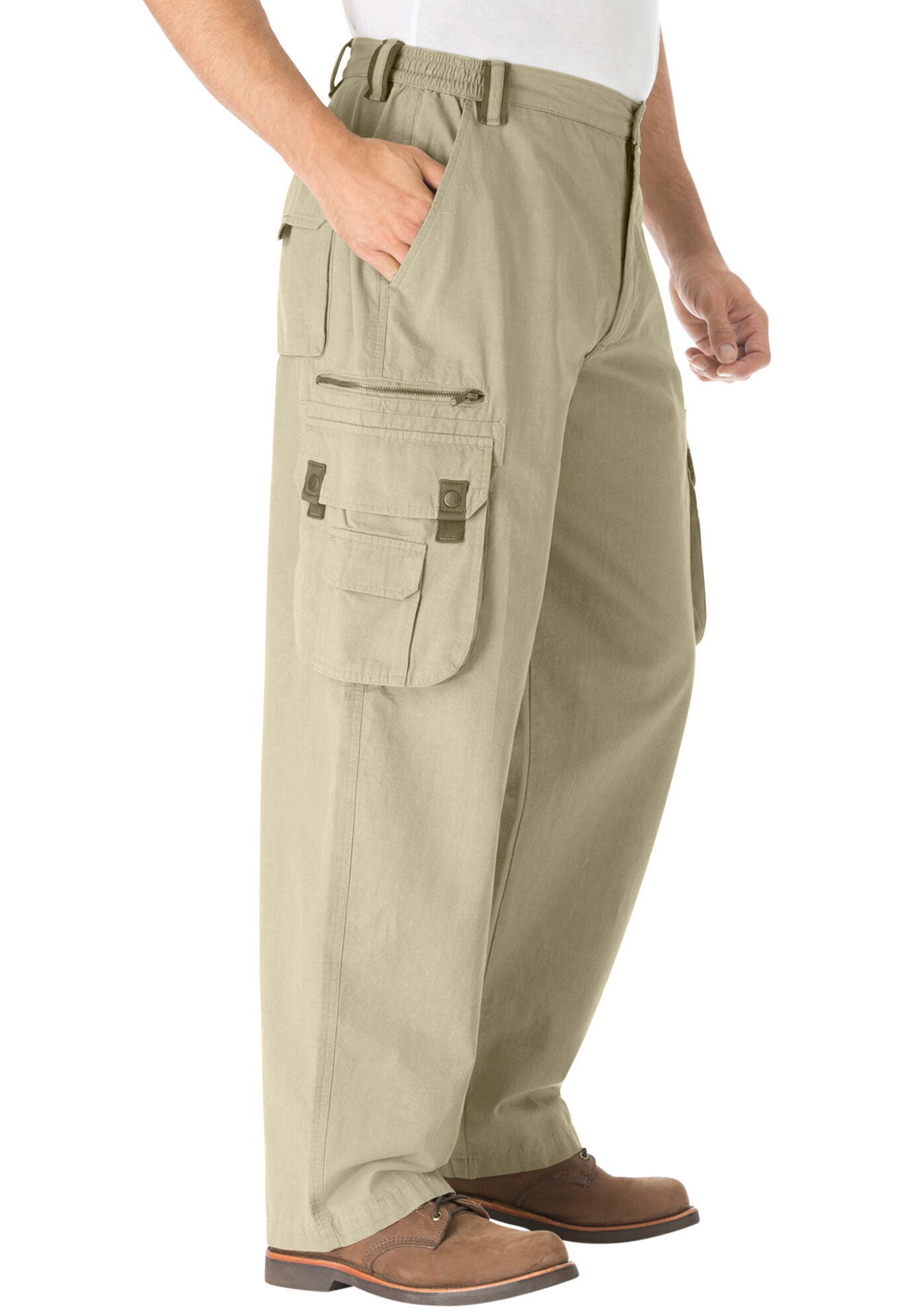 Ripstop Cargo Pants with Side-Elastic Waist, Navy | King Size