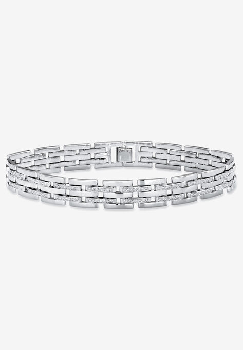 Diamond-Accented Silver-Tone Link Bracelet 9", SILVER, hi-res image number null