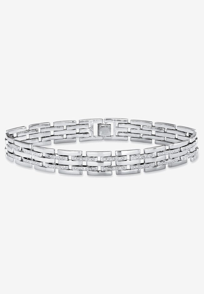 Diamond-Accented Silver-Tone Link Bracelet 9 inches, SILVER, hi-res image number 0