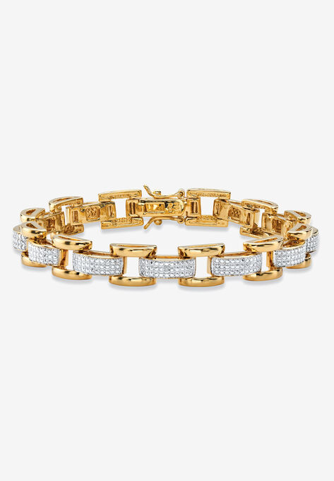 Men's Yellow Gold Plated Diamond Accent Link Bracelet, 9.5 inches, GOLD, hi-res image number null