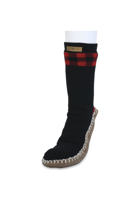 Mens Cuffed Pattern Slipper Socks With Faux Shearling Lining Slipper Sock, BUFFALO CHECK, hi-res image number null