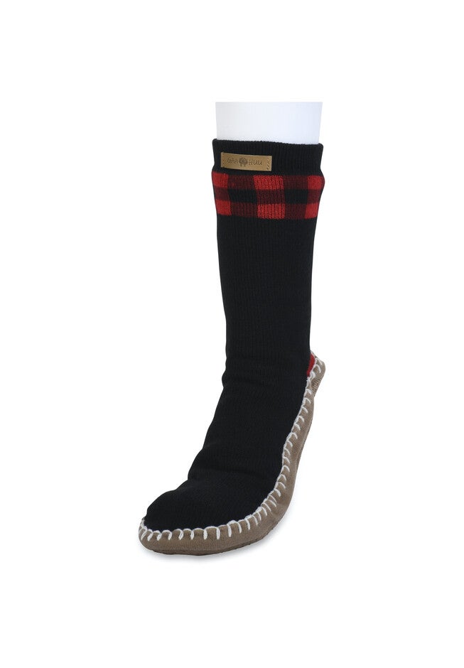 Mens Cuffed Pattern Slipper Socks With Faux Shearling Lining Slipper Sock, BUFFALO CHECK, hi-res image number 0