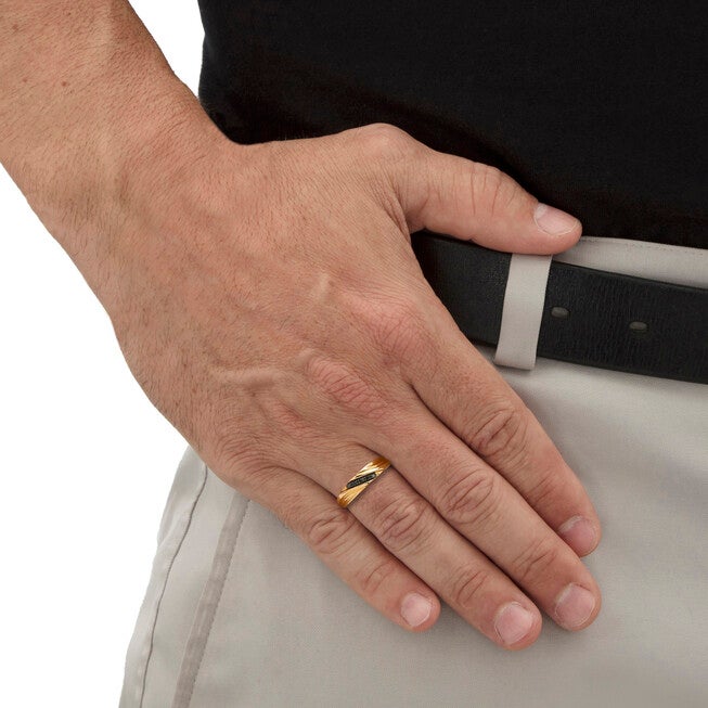 Men's .1 TCW Black Diamond Single-Row Gold Over Silver Ring, BLACK, alternate image number null