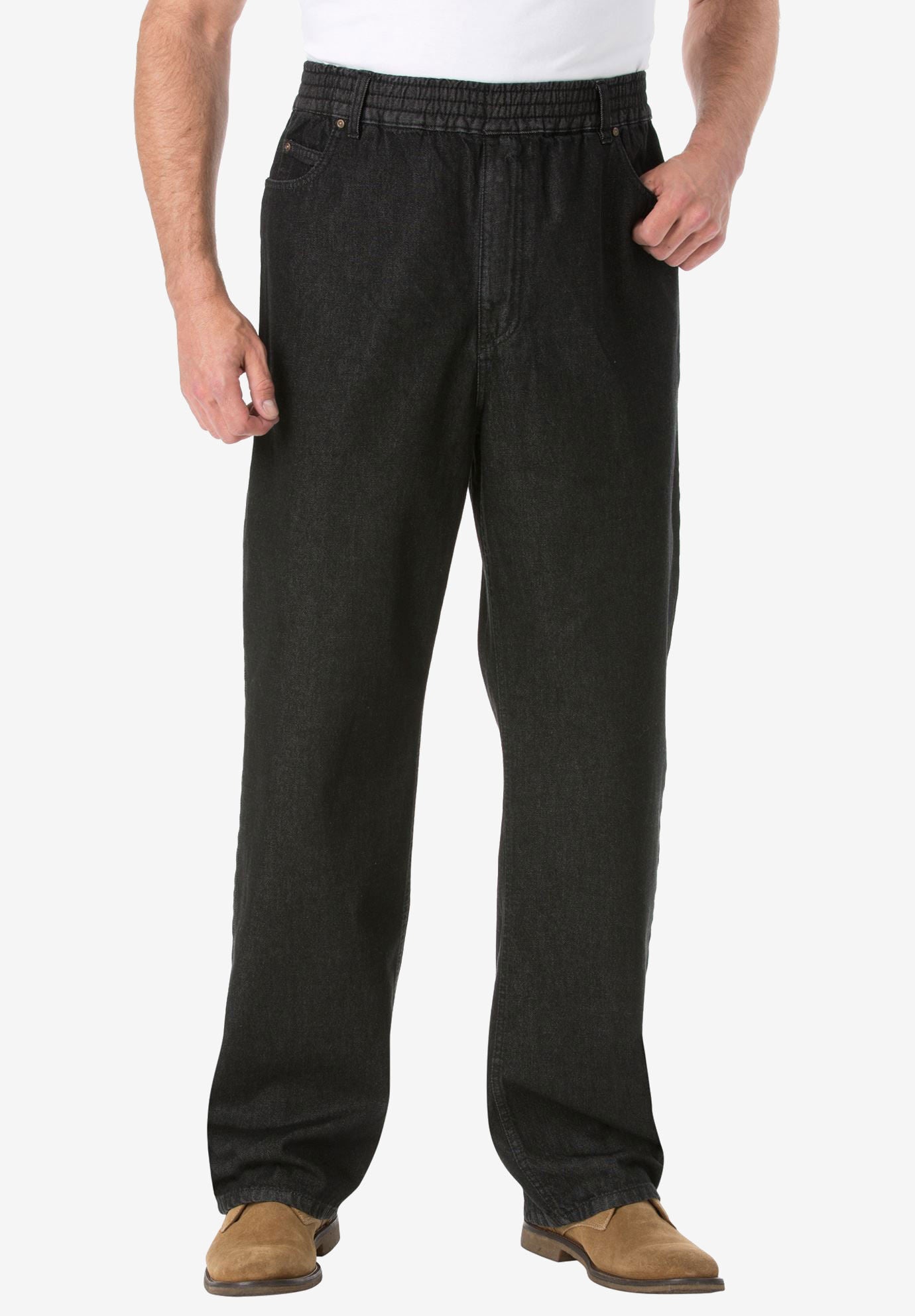 Classic Fit Double Pleat Dress Pants Expandable Waist Black King Size