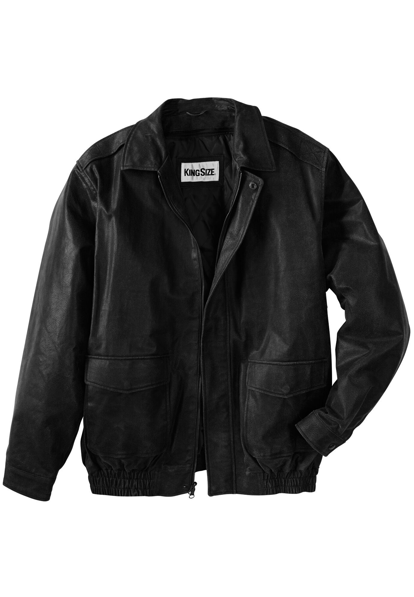 Pre-owned Kingsize Men's Big & Tall Leather Aviator Bomber In Black