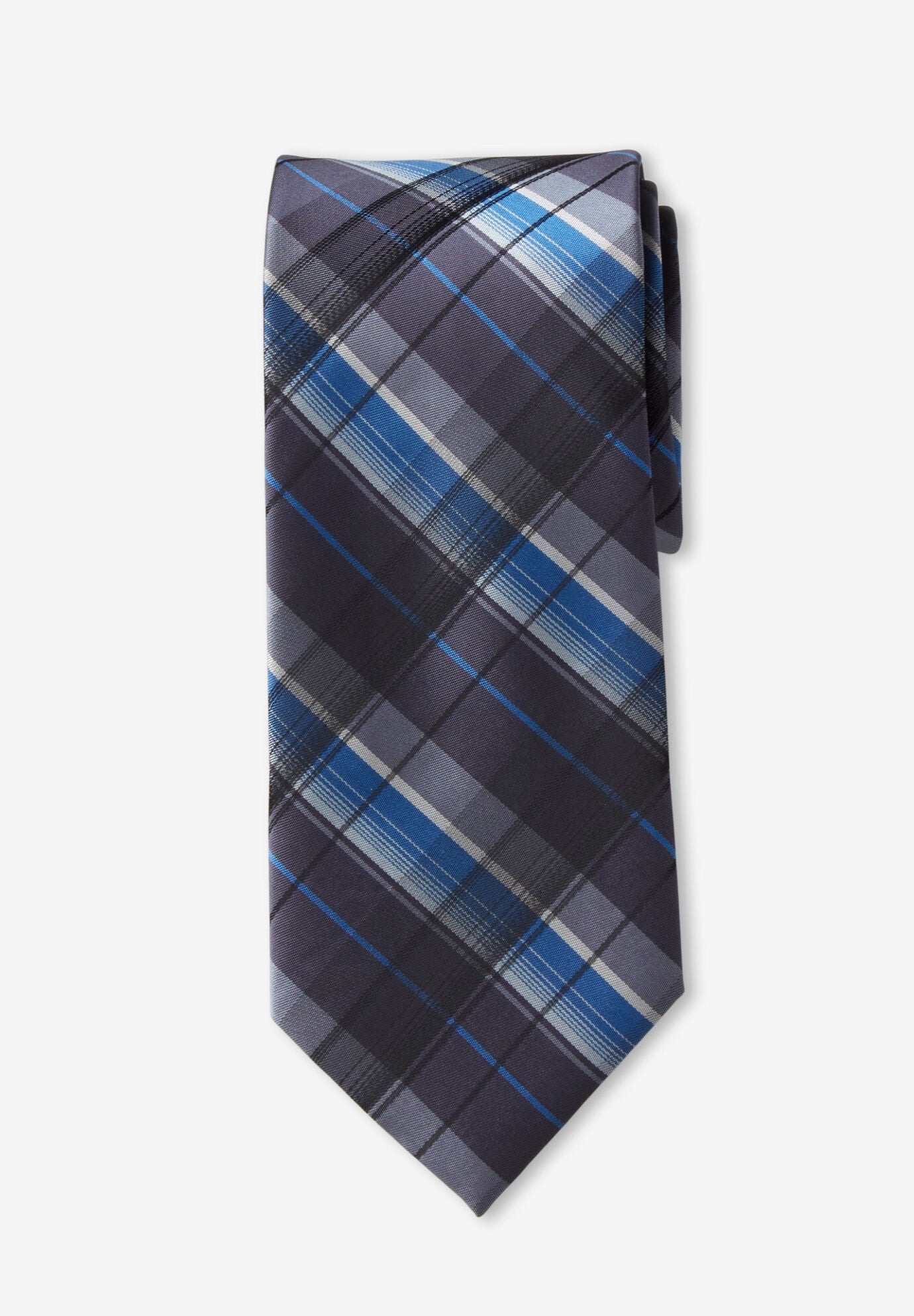 Extra Long Classic Plaid Tie, BLUE PLAID, hi-res image number 0