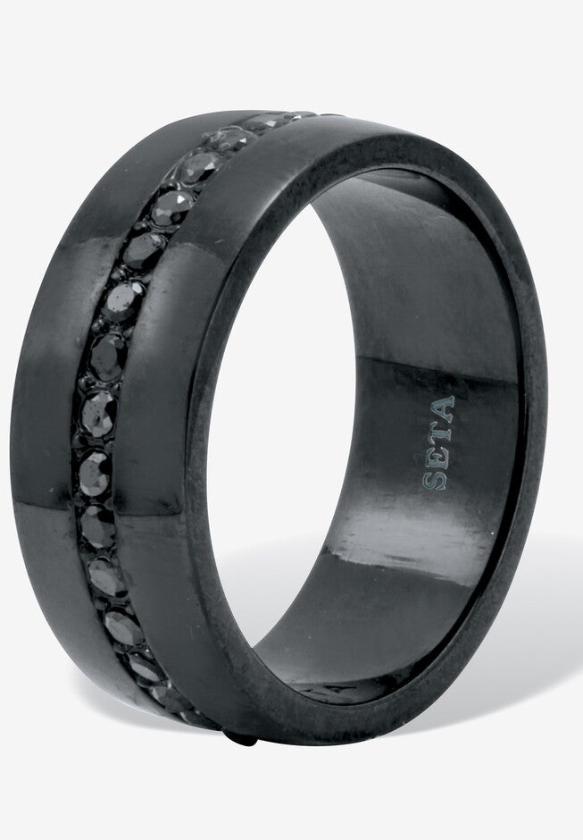 .68 Tcw Men'S Round Black Cz Black Ion-Plated Stainless Steel Ring, , on-hover image number null