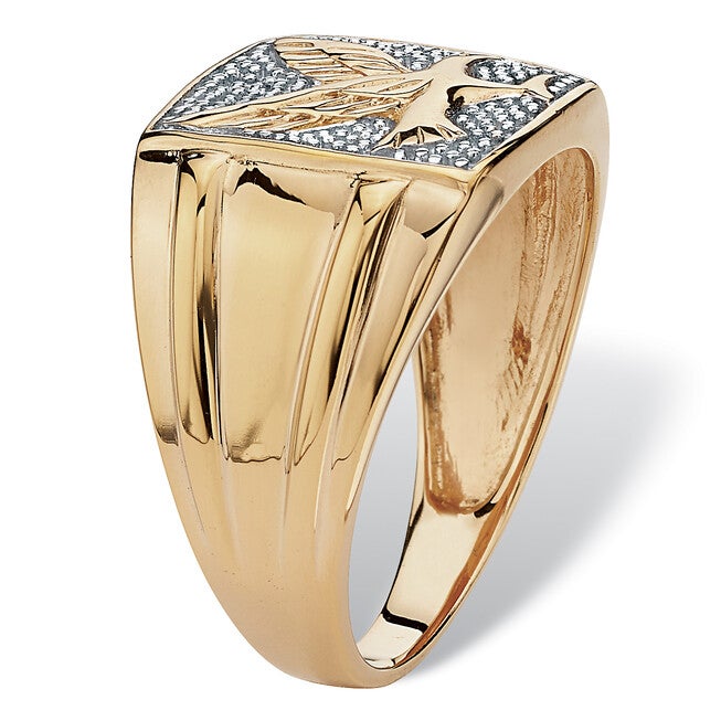 Men's Round Diamond Two-Tone 18k Yellow Gold-plated Sterling Silver Eagle Ring, WHITE, on-hover image number 1