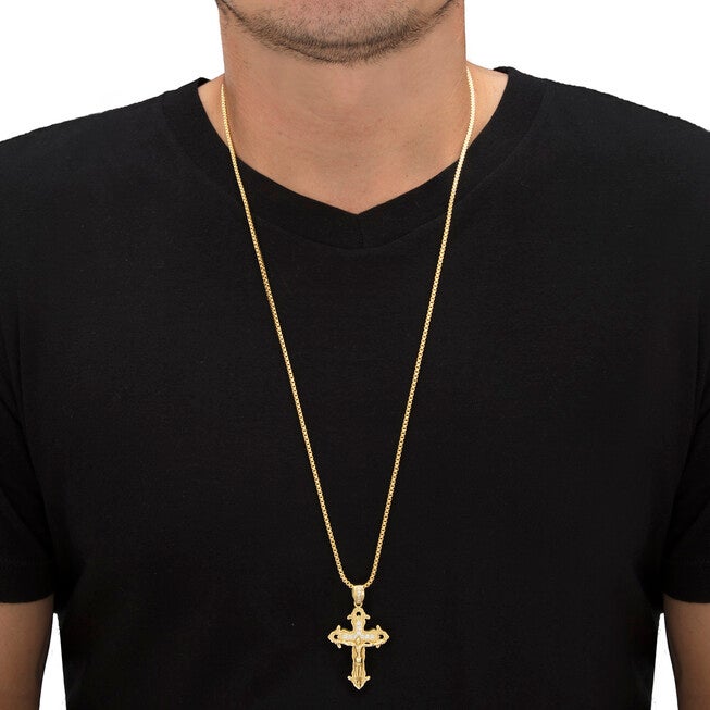 Men's .33 Cttw. Cubic Zirconia Gold-Plated Crucifix Pendant Necklace 22 inches, WHITE, alternate image number null
