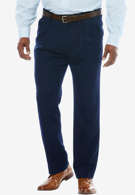 KS Signature No Hassle® Classic Fit Expandable Waist Double-Pleat Dress Pants, NAVY, hi-res image number null