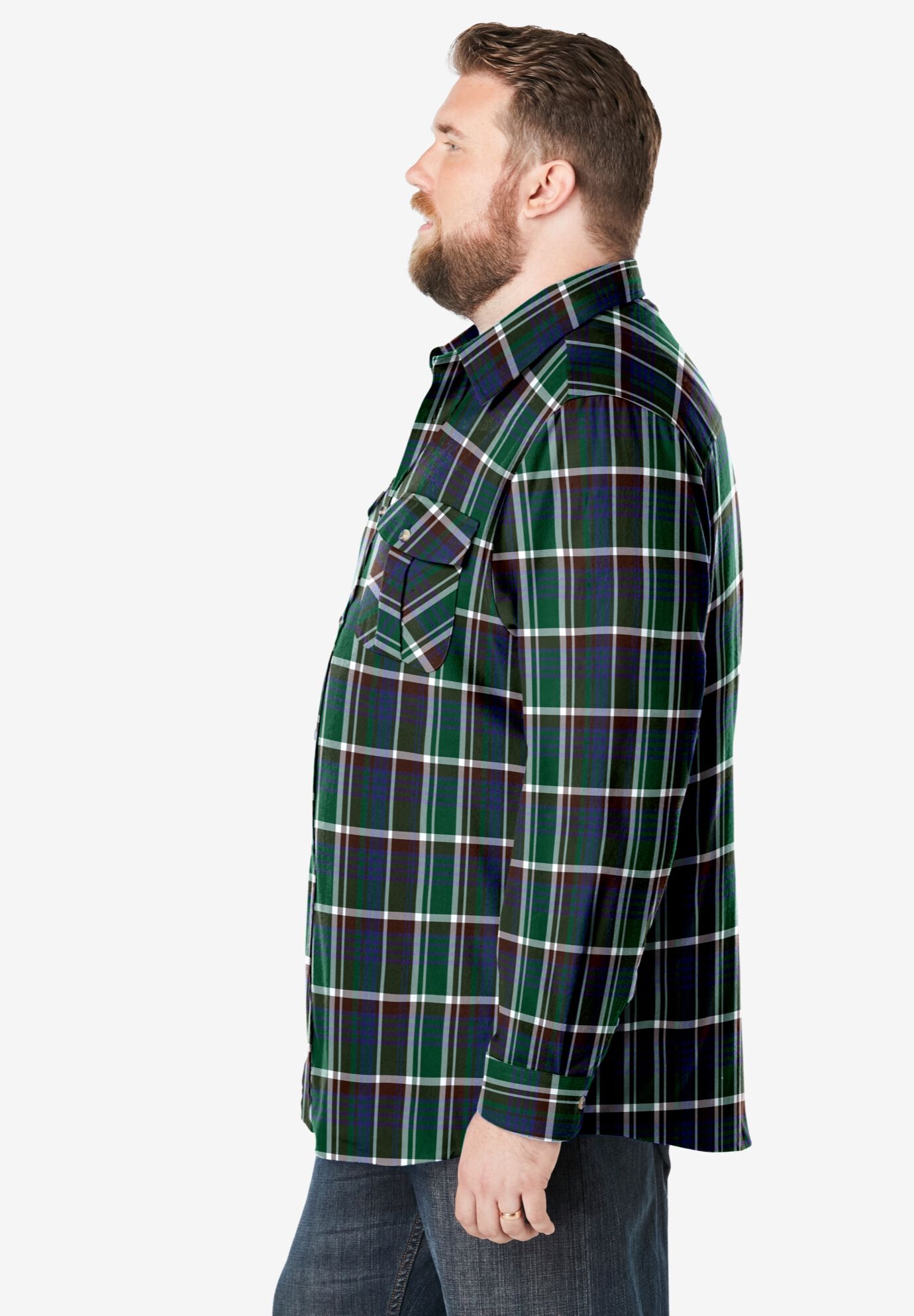 Relaxed Fit Men's Plaid Flannel Shirt, Hunter Plaid | King Size Relaxed Fit Men's Plaid Flannel Shirt, Hunter Plaid | King Size