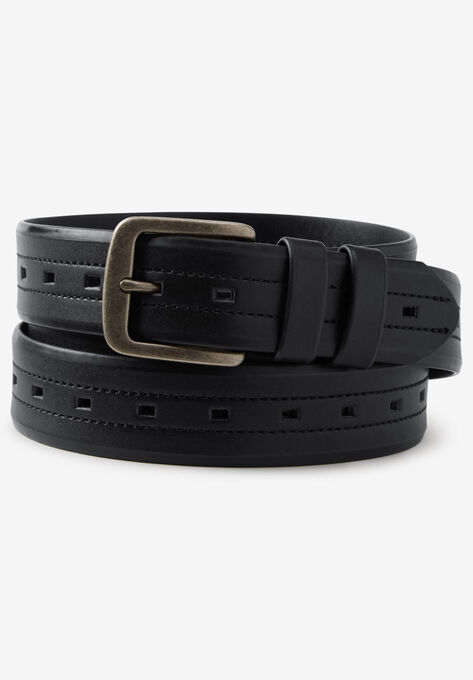 Stitched Leather Belt, BLACK, hi-res image number null