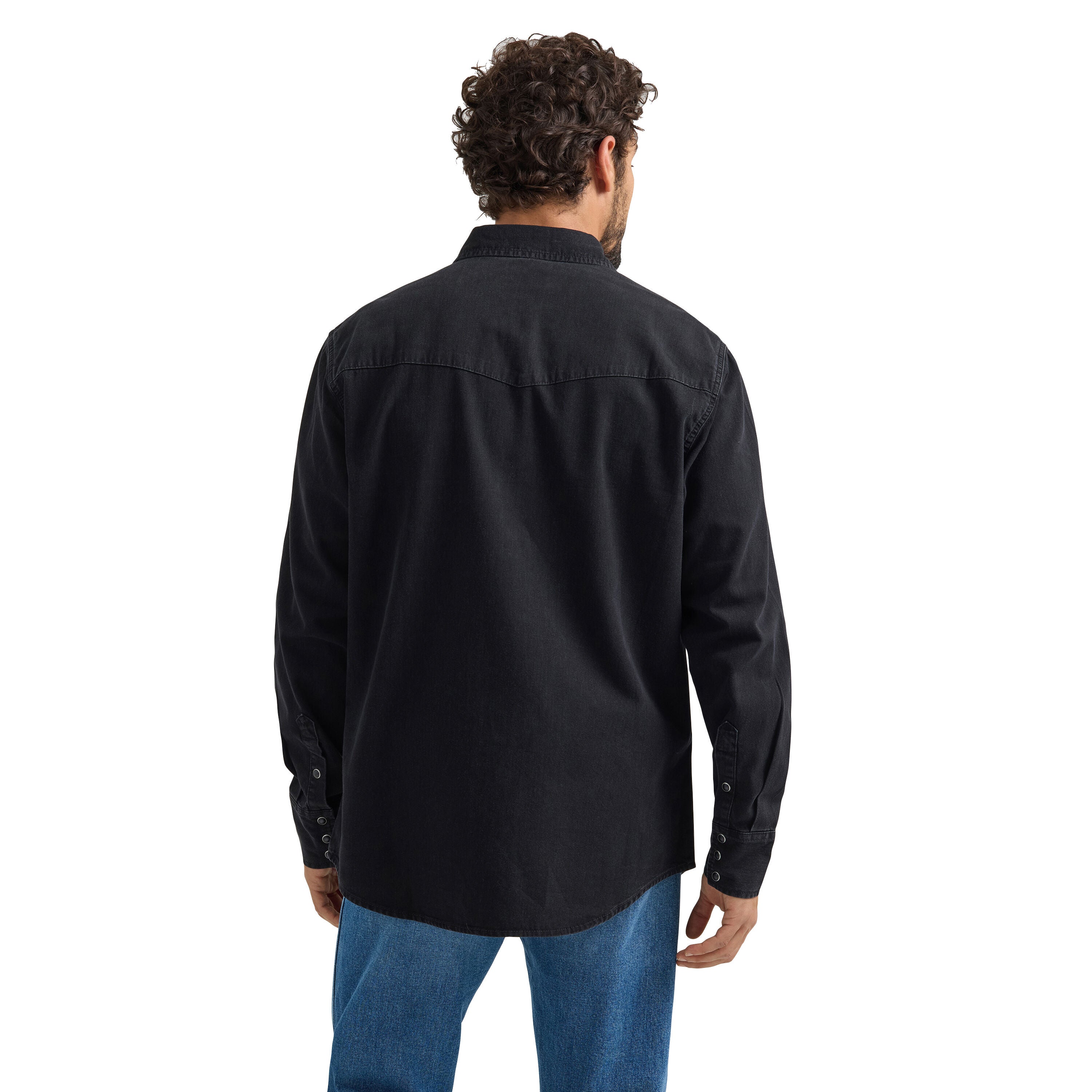 Wrangler Classic Denim Western Snap Shirt, BLACK, on-hover image number 1