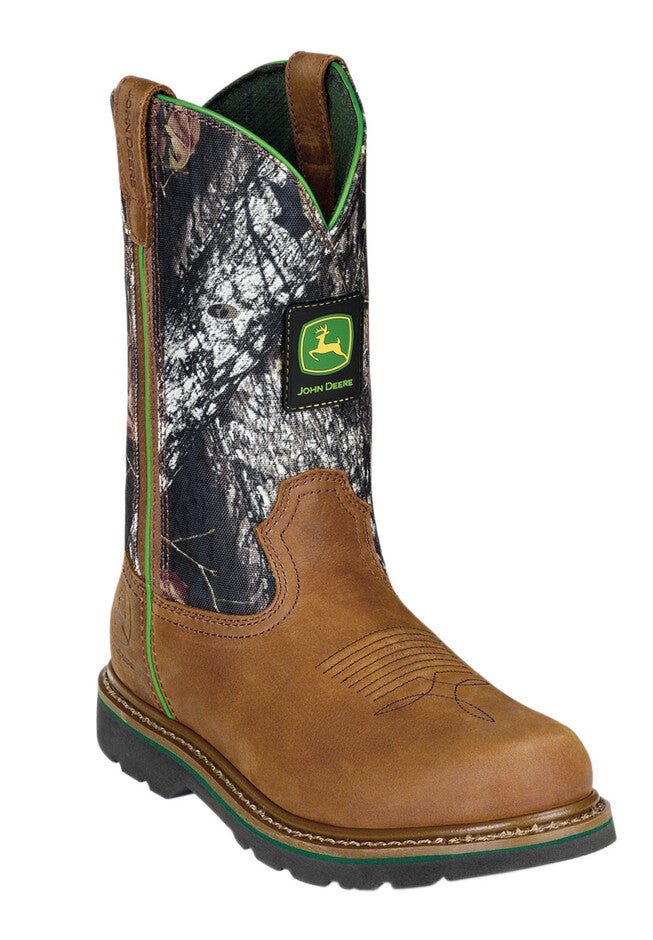 John Deere 11 inches Pull-On Camo Steel Toe Boots, TAN MOSSY OAK, hi-res image number 0