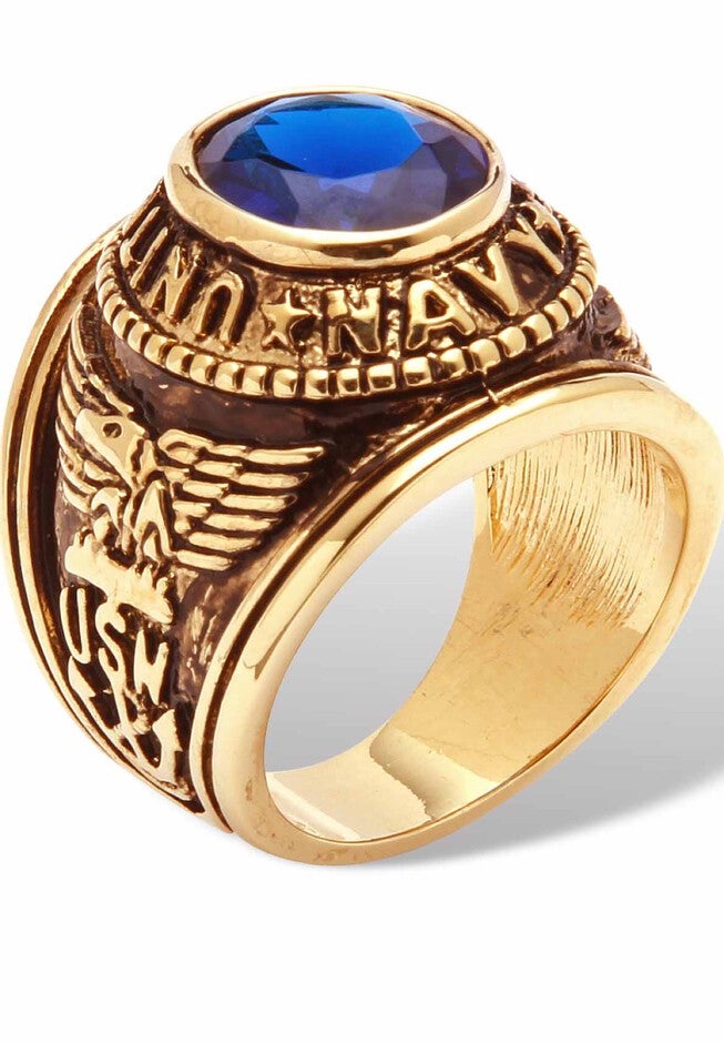 Gold-Plated Sapphire Navy Ring, , on-hover image number 1