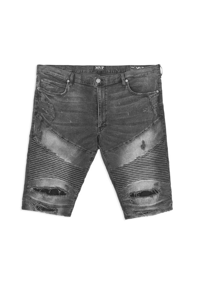 MVP Collections® Denim Moto Shorts, BLACK WASH, hi-res image number null
